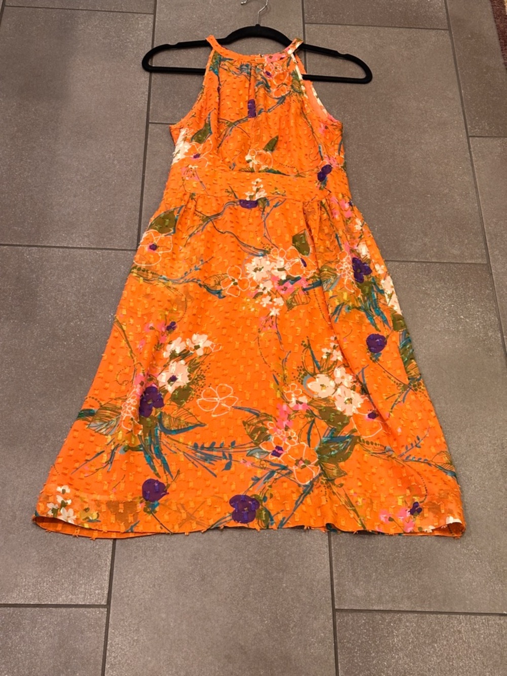 Etcetera 100% Silk Size 0 Orange Floral Halter Midi Dress - Picture 4 of 11